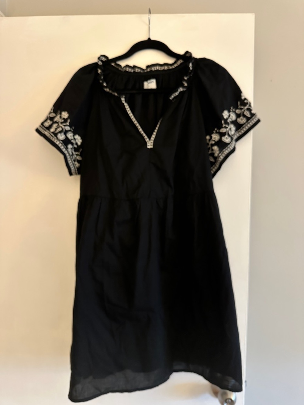 Old Navy Black Mini Dress with White Embroidered Sleeves